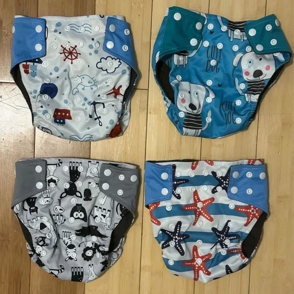 Kids Reusable Diaper Set - Blue, Gray, and Multicolor